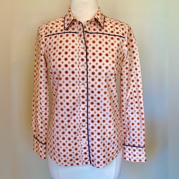 J. Crew Tops - J. Crew Pink Red Gold Geometric SZ 2 Modern Contemporary Preppy Retro Office Top